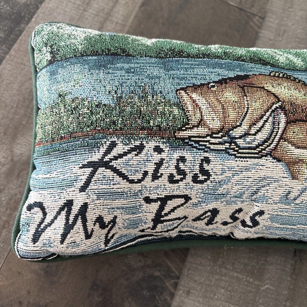 Kiss My Bass Novelty Pillow 12"x7" Tapestry Decorative Bass Fishing fisherman - Picture 2 of 8
